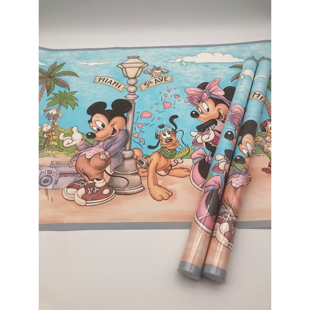 Vintage 90s Disney Sunworthy Wallpaper Border Mickey Minnie Miami Beach Lot 3